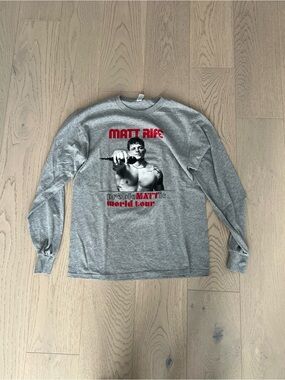 Jerzees Gray Long-Sleeve Matt Rife Graphic Tee with Red Print